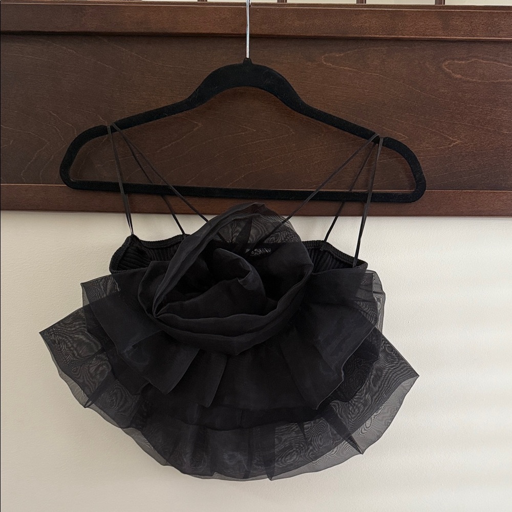 Zara Black Sheer Ruffle Crop Top